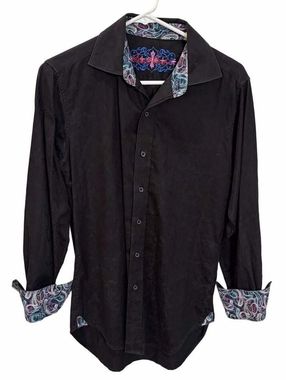 Robert Graham Black Salisbury Tonal-Jacquard Long Sleeve Button-Up Shirt XS
